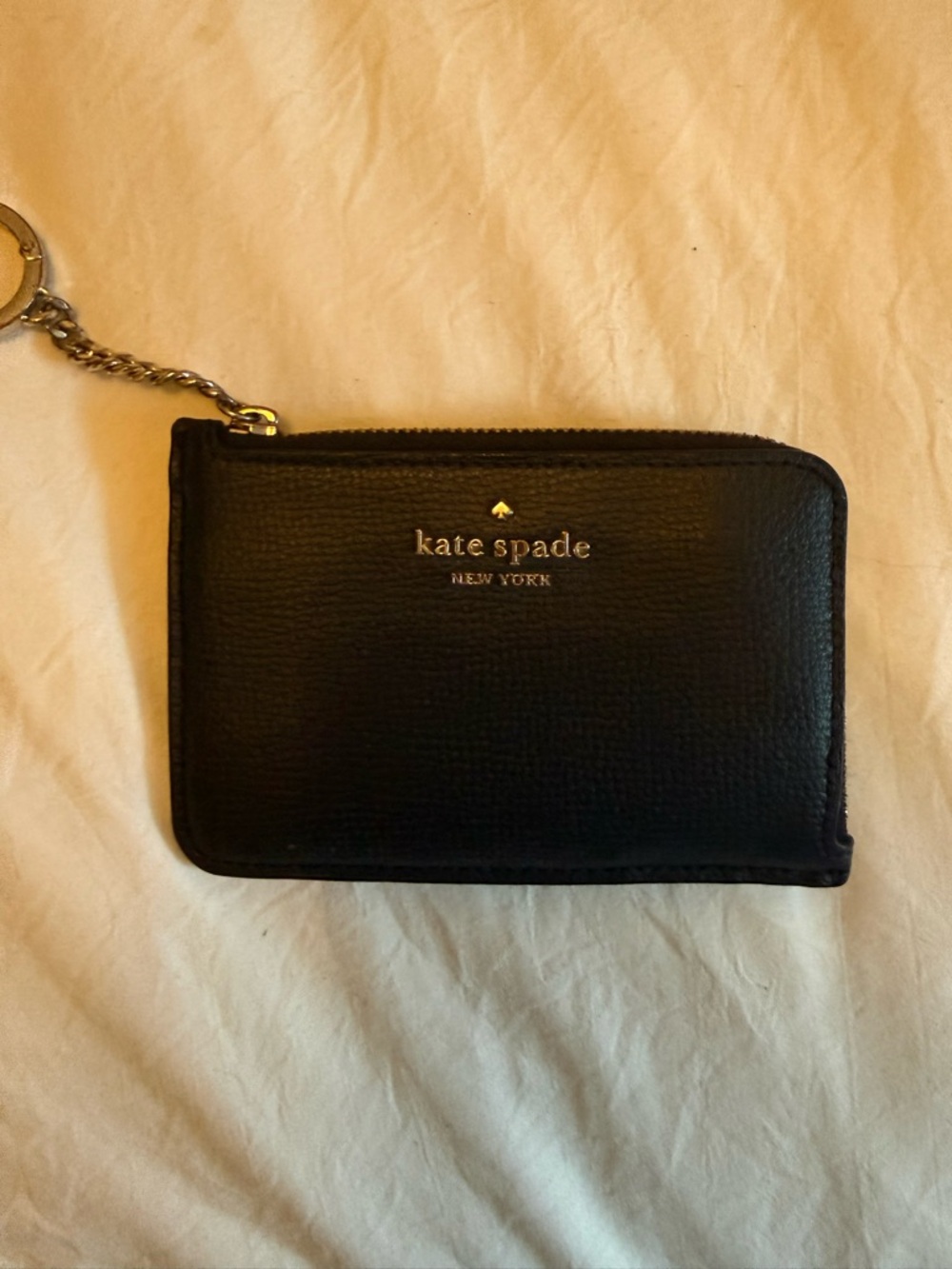 kate spade Black Leather Zip Card Holder with Key Chain